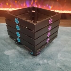 Decorative Black Wooden Crate with Floral Accents